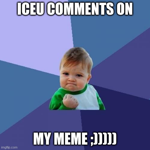 I would love if he did! | ICEU COMMENTS ON; MY MEME ;))))) | image tagged in memes,success kid | made w/ Imgflip meme maker