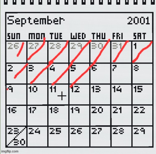 What’s behind Day 6 of the magical September 2001 calendar | made w/ Imgflip meme maker