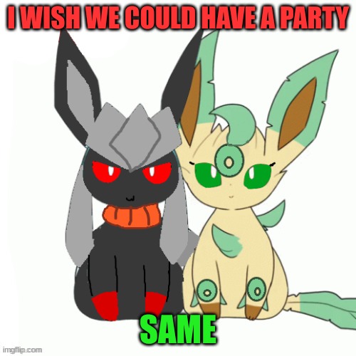 Redceon And Leafe by Sylceon | I WISH WE COULD HAVE A PARTY; SAME | image tagged in redceon and leafe by sylceon | made w/ Imgflip meme maker