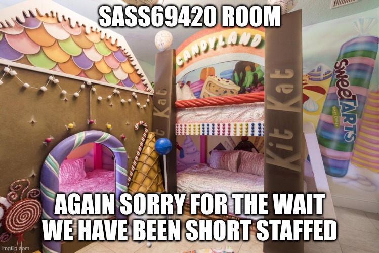 SASS69420 ROOM; AGAIN SORRY FOR THE WAIT WE HAVE BEEN SHORT STAFFED | made w/ Imgflip meme maker