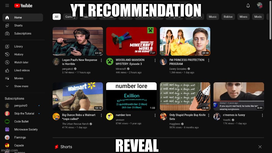 YT RECOMMENDATION; REVEAL | made w/ Imgflip meme maker