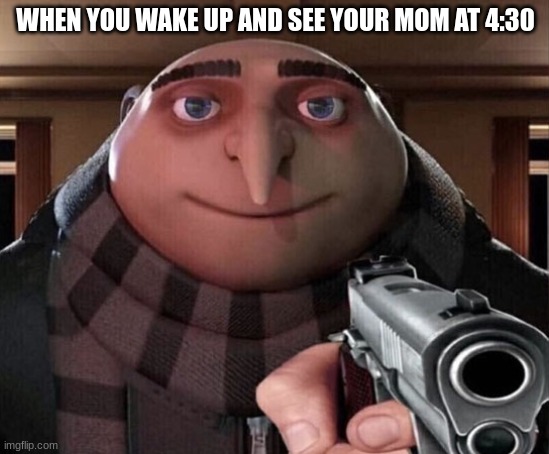 Gru Gun | WHEN YOU WAKE UP AND SEE YOUR MOM AT 4:30 | image tagged in gru gun | made w/ Imgflip meme maker