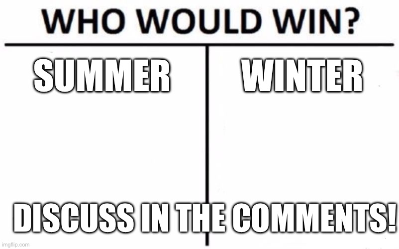 Who Would Win? Meme | SUMMER; WINTER; DISCUSS IN THE COMMENTS! | image tagged in memes,who would win | made w/ Imgflip meme maker