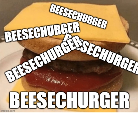 Order up. | BEESECHURGER; BEESECHURGER; BEESECHURGER; BEESECHURGER; BEESECHURGER | image tagged in cheeseburger,weird,burger king | made w/ Imgflip meme maker