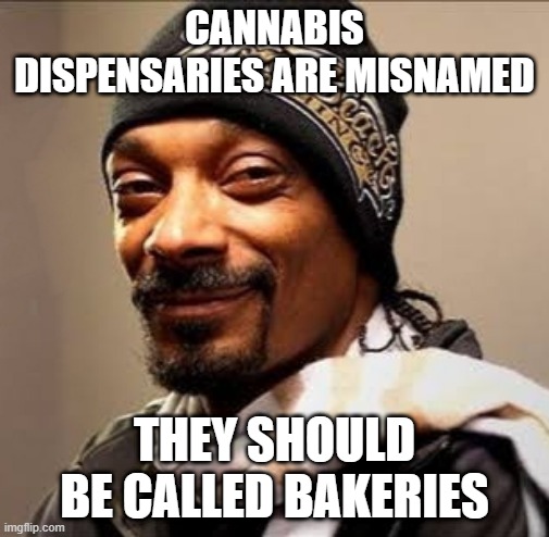 Let's Bake | CANNABIS DISPENSARIES ARE MISNAMED; THEY SHOULD BE CALLED BAKERIES | image tagged in snoop dogg high on weed | made w/ Imgflip meme maker