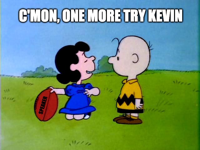 Peanuts football | C'MON, ONE MORE TRY KEVIN; SPEAKER | image tagged in peanuts football | made w/ Imgflip meme maker