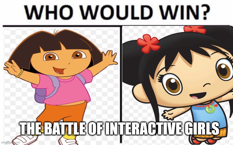 Dora vs kai-lan | THE BATTLE OF INTERACTIVE GIRLS | image tagged in memes,who would win,funny memes | made w/ Imgflip meme maker