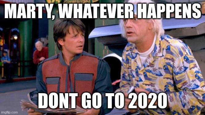 dont go to 2020 | MARTY, WHATEVER HAPPENS; DONT GO TO 2020 | image tagged in back to the future | made w/ Imgflip meme maker