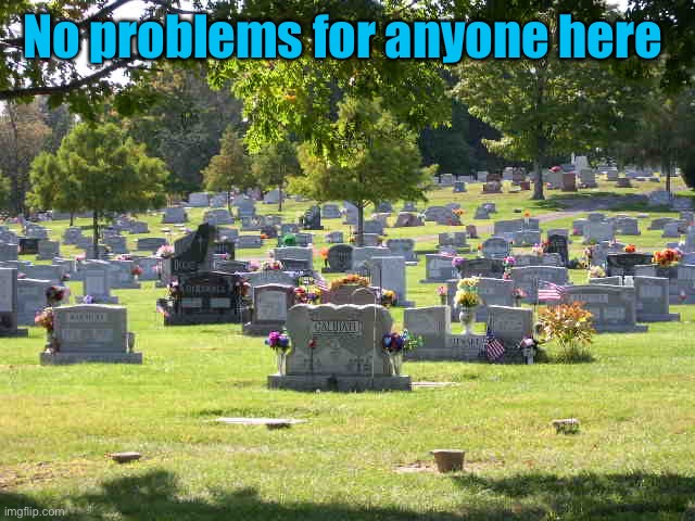 cemetery | No problems for anyone here | image tagged in cemetery | made w/ Imgflip meme maker