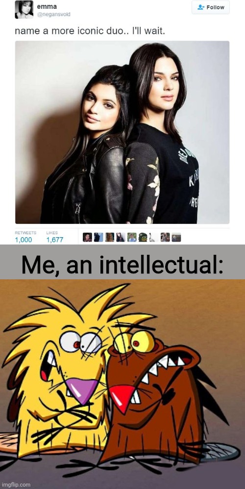 Only TRUE intellectuals know who these are | Me, an intellectual: | image tagged in name a more iconic duo,nickelodeon,angry,beavers | made w/ Imgflip meme maker