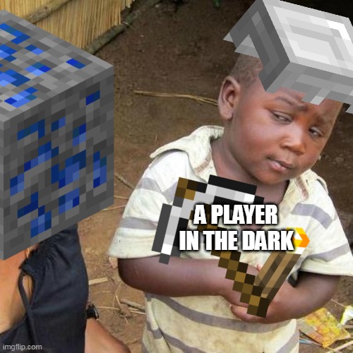 wait is that diamonds? | A PLAYER IN THE DARK | image tagged in minecraft,memes | made w/ Imgflip meme maker