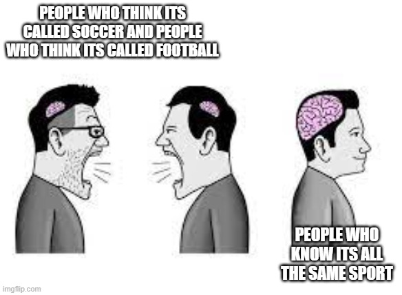 dum people vs smart people | PEOPLE WHO THINK ITS CALLED SOCCER AND PEOPLE WHO THINK ITS CALLED FOOTBALL; PEOPLE WHO KNOW ITS ALL THE SAME SPORT | image tagged in memes | made w/ Imgflip meme maker