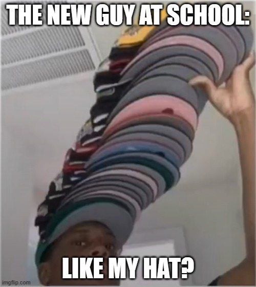 Cap | THE NEW GUY AT SCHOOL:; LIKE MY HAT? | image tagged in cap | made w/ Imgflip meme maker