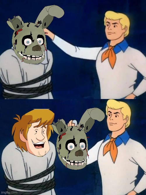 Shaggy is springtrap | image tagged in scooby doo mask reveal,fnaf movie | made w/ Imgflip meme maker