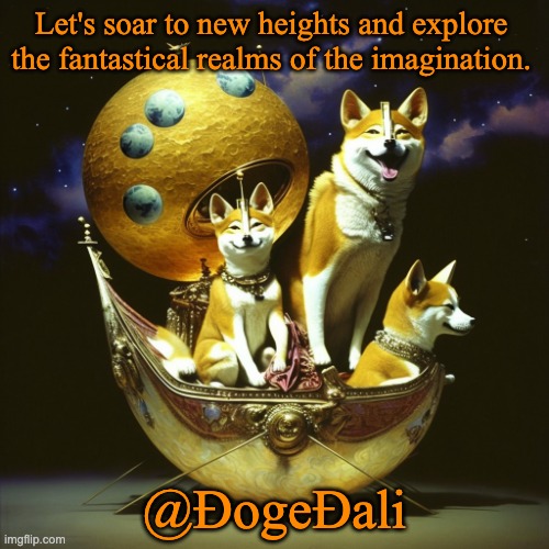 3 doges | Let's soar to new heights and explore the fantastical realms of the imagination. @ƉogeƉali | image tagged in doge,dogecoin | made w/ Imgflip meme maker
