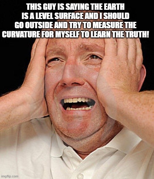 Flat Guy | THIS GUY IS SAYING THE EARTH IS A LEVEL SURFACE AND I SHOULD GO OUTSIDE AND TRY TO MEASURE THE CURVATURE FOR MYSELF TO LEARN THE TRUTH! | image tagged in flat earth,level,earth | made w/ Imgflip meme maker