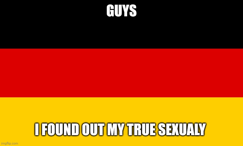 Actually I am bisexual, but ye | GUYS; I FOUND OUT MY TRUE SEXUALY | image tagged in germany | made w/ Imgflip meme maker