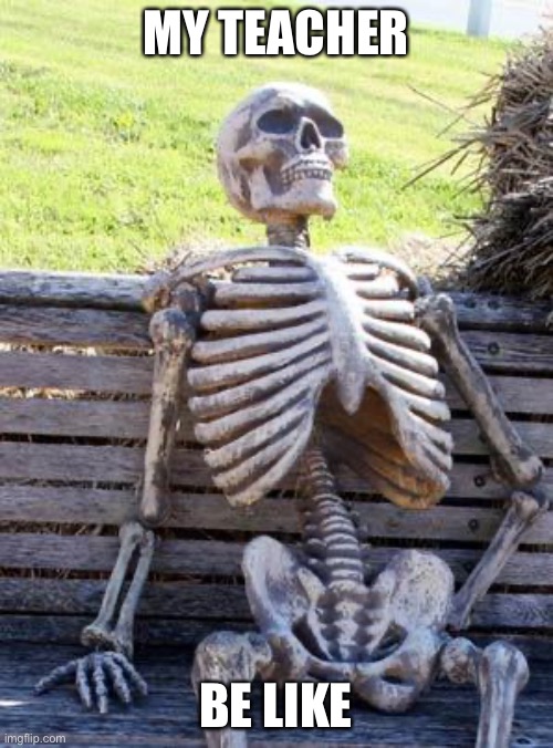 Waiting Skeleton | MY TEACHER; BE LIKE | image tagged in memes,waiting skeleton | made w/ Imgflip meme maker