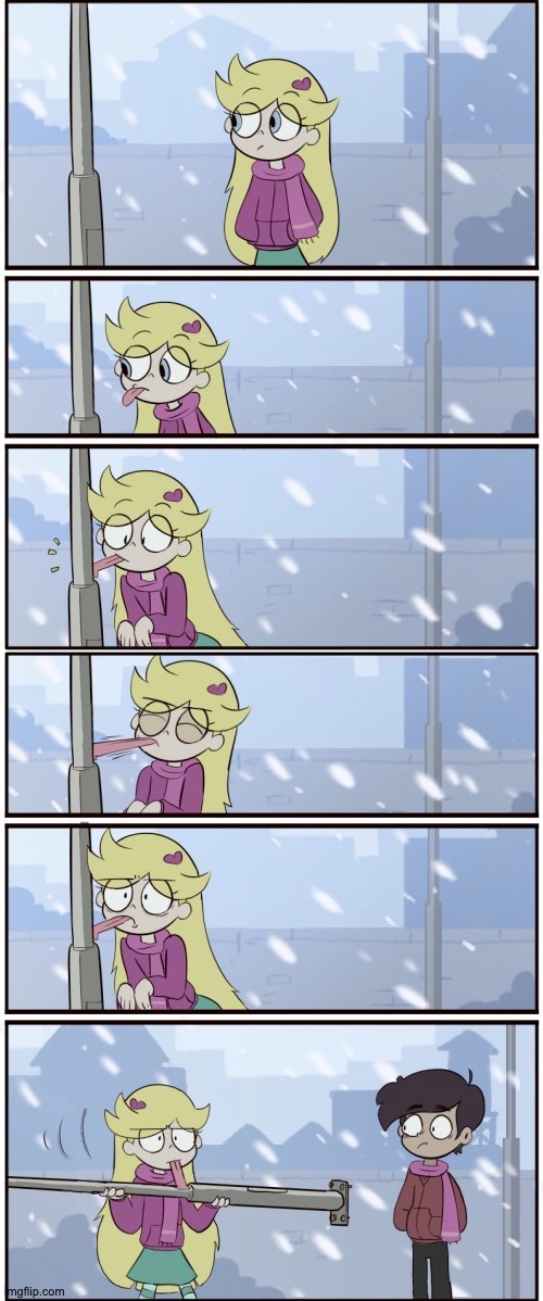 That Tongue won't go off!!!!! | image tagged in svtfoe,comics/cartoons,star vs the forces of evil,comics,memes,freezing cold | made w/ Imgflip meme maker