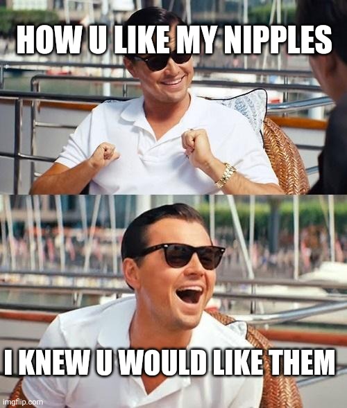 Nipples | HOW U LIKE MY NIPPLES; I KNEW U WOULD LIKE THEM | image tagged in memes,leonardo dicaprio wolf of wall street | made w/ Imgflip meme maker