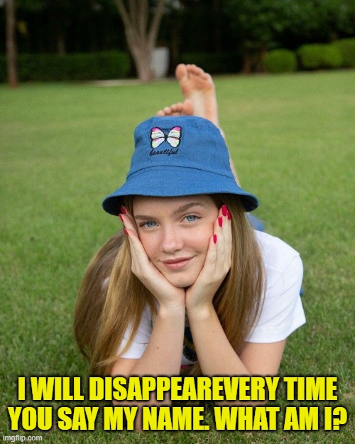 I WILL DISAPPEAREVERY TIME YOU SAY MY NAME. WHAT AM I? | image tagged in riddle | made w/ Imgflip meme maker