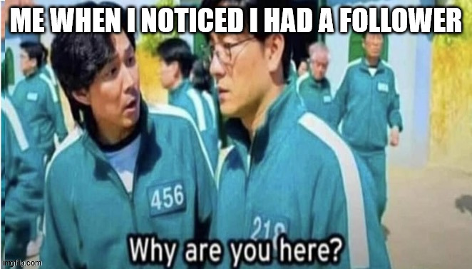 Why are you here | ME WHEN I NOTICED I HAD A FOLLOWER | image tagged in why are you here | made w/ Imgflip meme maker