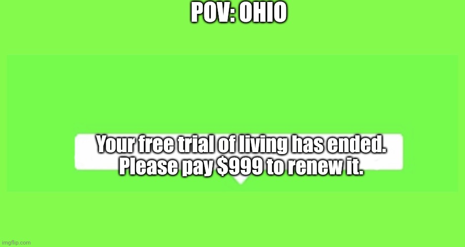 Ohio in Roblox | POV: OHIO; Your free trial of living has ended.
Please pay $999 to renew it. | image tagged in roblox speech chat | made w/ Imgflip meme maker