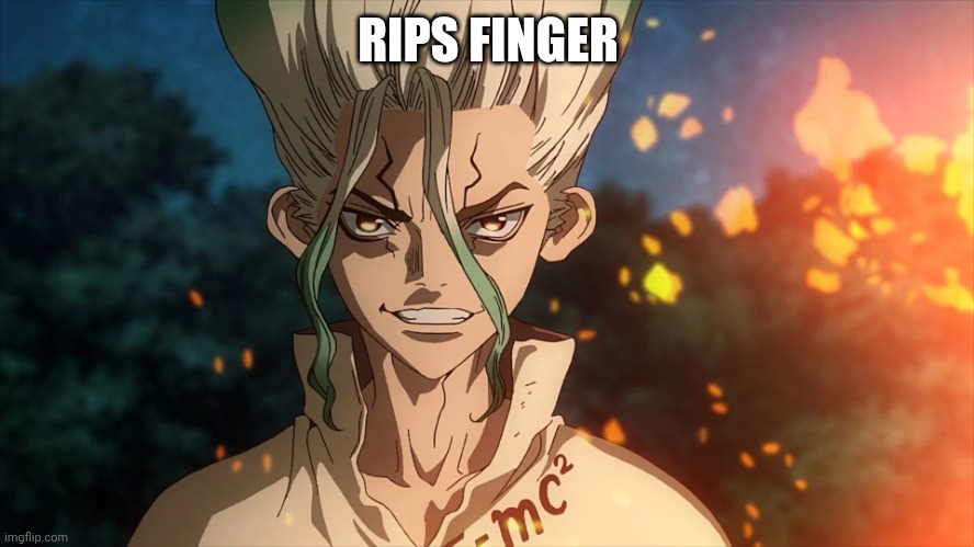 dr stone senku | RIPS FINGER | image tagged in dr stone senku | made w/ Imgflip meme maker