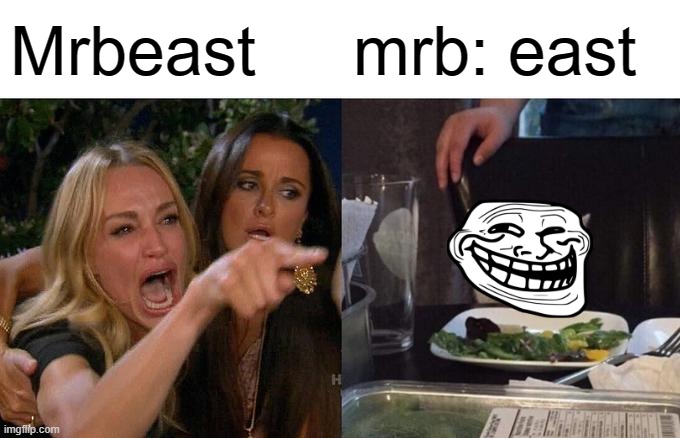 Mrbeast | Mrbeast; mrb: east | image tagged in memes,woman yelling at cat | made w/ Imgflip meme maker