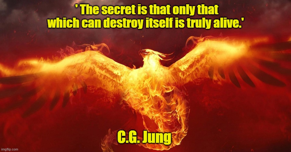 “The secret is that only that which can destroy itself is truly alive.” | ' The secret is that only that which can destroy itself is truly alive.'; C.G. Jung | image tagged in memes | made w/ Imgflip meme maker