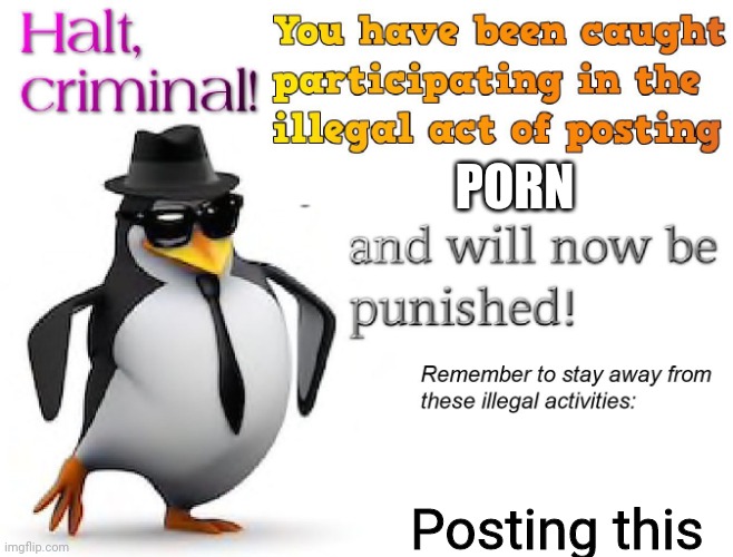 halt criminal! | PORN; Posting this | image tagged in halt criminal | made w/ Imgflip meme maker