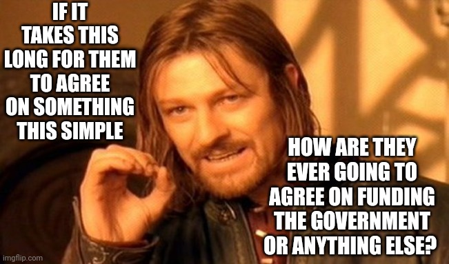 Let's Get R e a d y To Watch Trumpublicans R  u  m  b  l  e | IF IT TAKES THIS LONG FOR THEM TO AGREE ON SOMETHING THIS SIMPLE; HOW ARE THEY EVER GOING TO AGREE ON FUNDING THE GOVERNMENT OR ANYTHING ELSE? | image tagged in memes,one does not simply,special kind of stupid,republicans vs trumpublicans,republican shit show | made w/ Imgflip meme maker