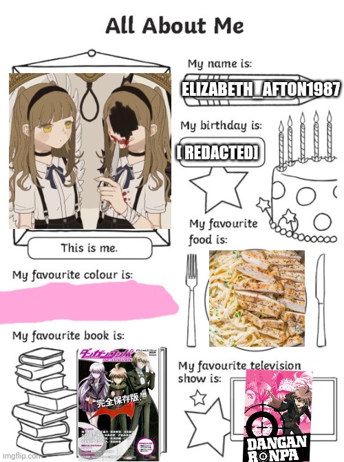 Since everyone is doing this | ELIZABETH_AFTON1987; [ REDACTED] | image tagged in all about me | made w/ Imgflip meme maker
