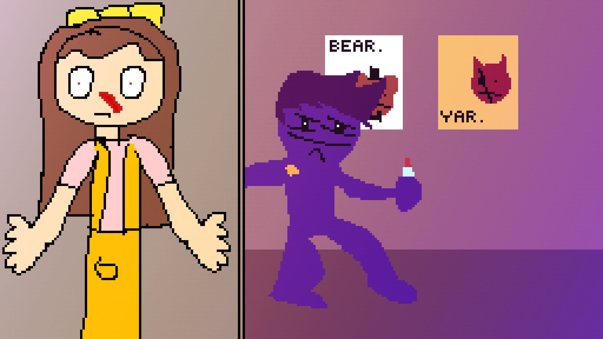 High Quality girl hiding from purple guy Blank Meme Template