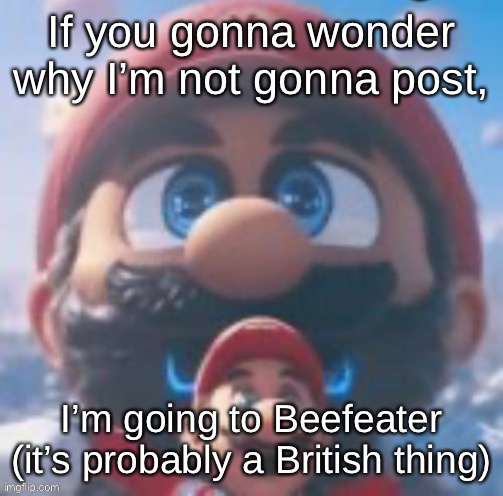 Mario high | If you gonna wonder why I’m not gonna post, I’m going to Beefeater (it’s probably a British thing) | image tagged in mario high | made w/ Imgflip meme maker