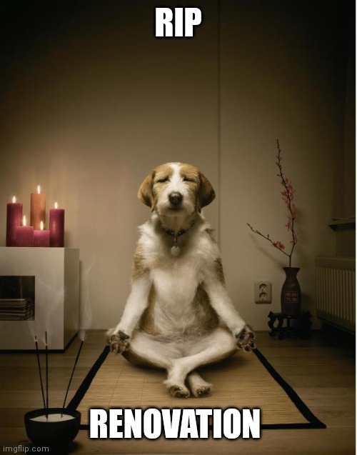 Everything is as it should be | RIP; RENOVATION | image tagged in dog meditation funny | made w/ Imgflip meme maker