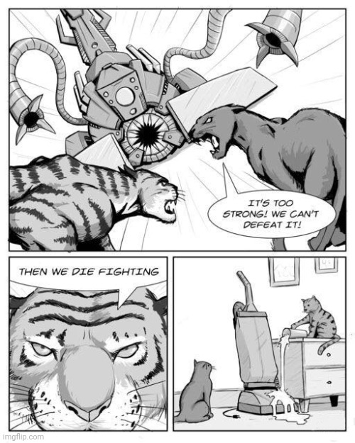 Spilled milk on vacuum wins | image tagged in spilled milk,milk,cats,vacuum,comics,comics/cartoons | made w/ Imgflip meme maker