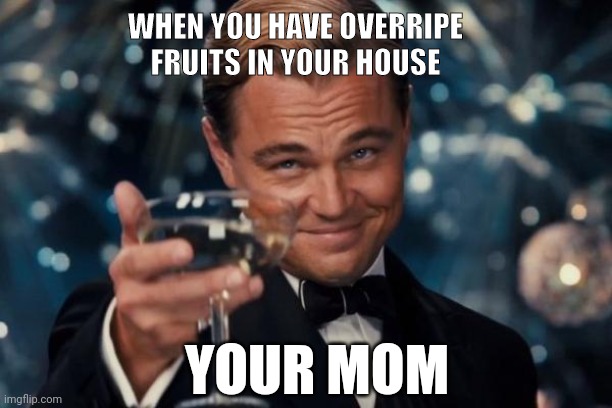 Leonardo Dicaprio Cheers Meme | WHEN YOU HAVE OVERRIPE FRUITS IN YOUR HOUSE; YOUR MOM | image tagged in memes,leonardo dicaprio cheers | made w/ Imgflip meme maker