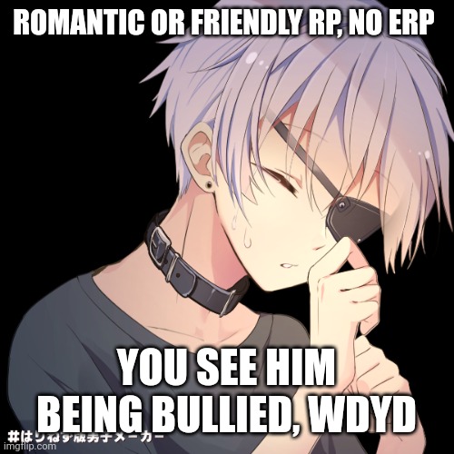 (No erp, NO TELLING HIM TO UNALIVE HIMSELF, no killing him, no joke, vehicle, op, or bambi oc) | ROMANTIC OR FRIENDLY RP, NO ERP; YOU SEE HIM BEING BULLIED, WDYD | made w/ Imgflip meme maker