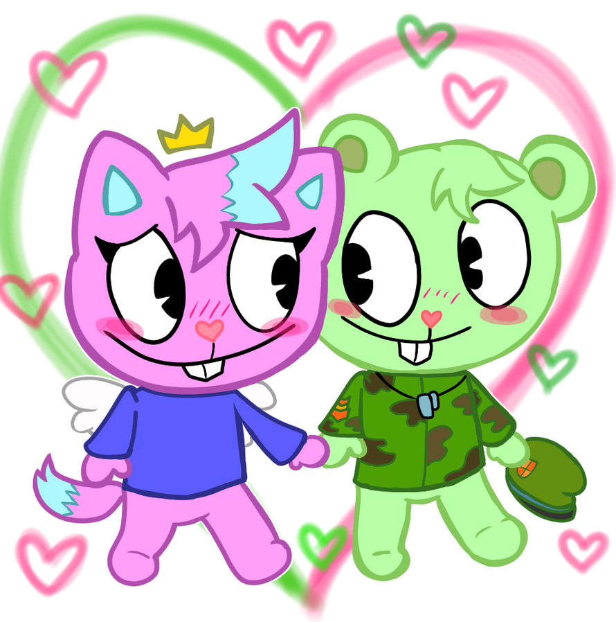 flippy and kitty walking drawn by vee Blank Meme Template