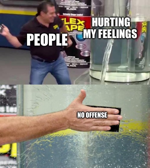Yes | HURTING MY FEELINGS; PEOPLE; NO OFFENSE | image tagged in flex tape,no offense | made w/ Imgflip meme maker