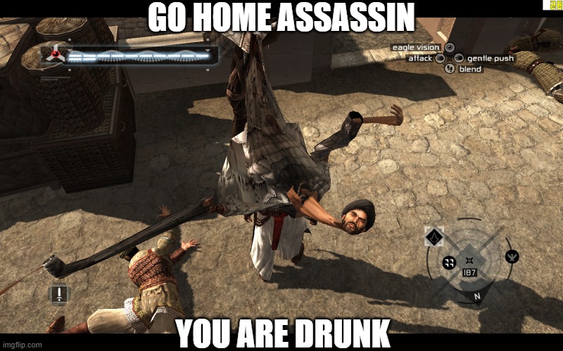 glitch assassin | GO HOME ASSASSIN; YOU ARE DRUNK | image tagged in assassin's creed,glitch | made w/ Imgflip meme maker
