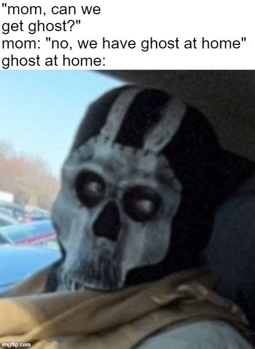 "mom, can we get ghost?"
mom: "no, we have ghost at home"
ghost at home: | image tagged in memes | made w/ Imgflip meme maker