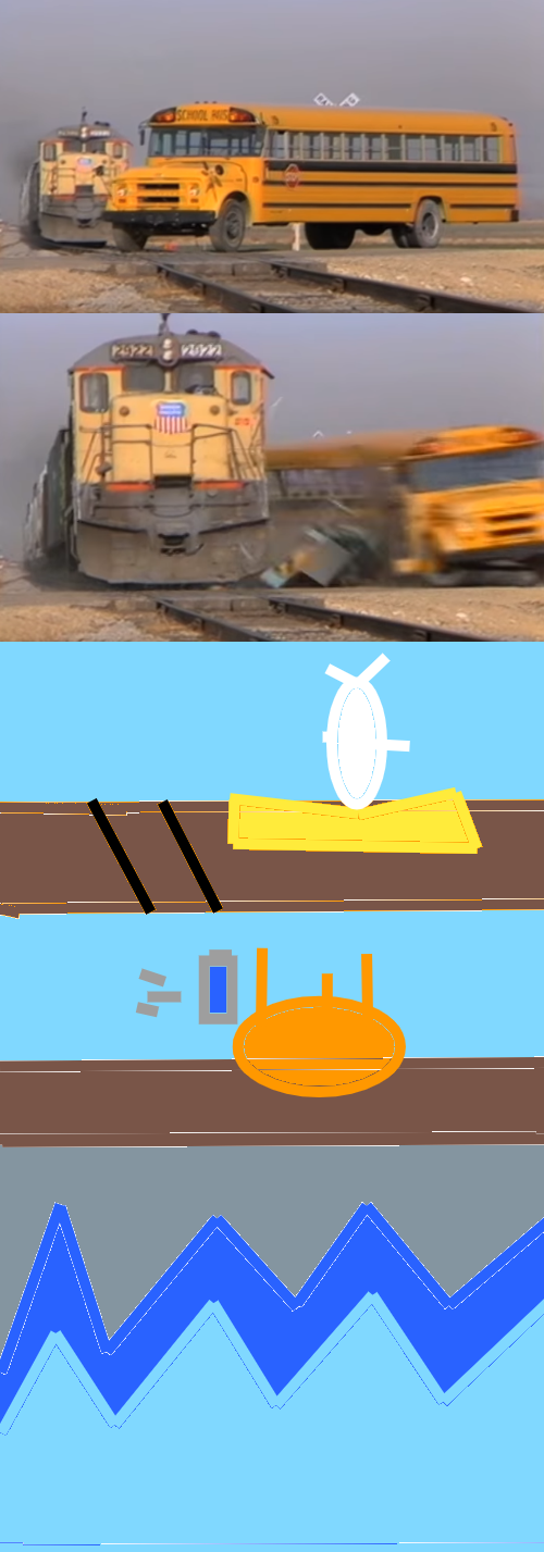 5-panel a train hitting a school bus Blank Meme Template