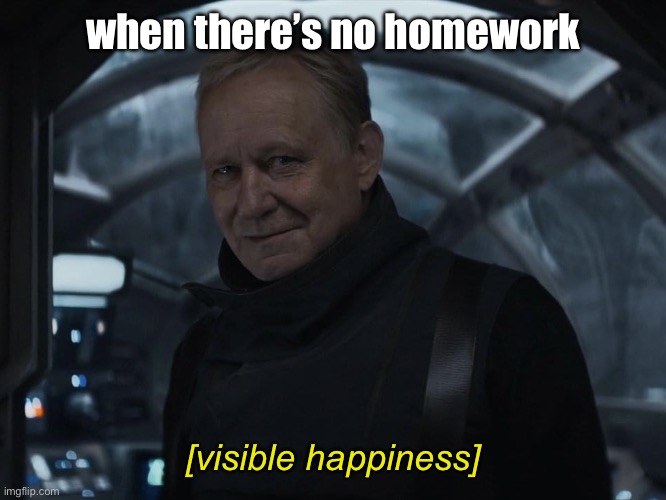 Visible happiness Andor style | when there’s no homework; [visible happiness] | image tagged in visible happiness andor style | made w/ Imgflip meme maker