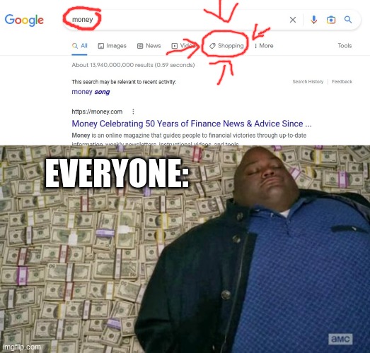Ooh that's a bargain | EVERYONE: | image tagged in huell money,money,google | made w/ Imgflip meme maker