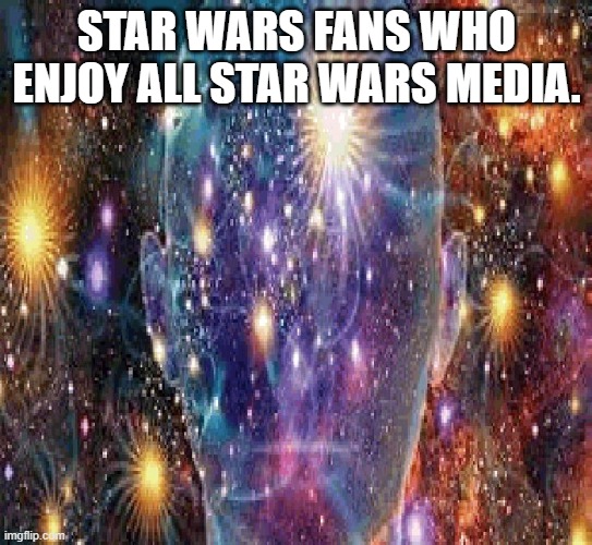 Cosmic Consciousness | STAR WARS FANS WHO ENJOY ALL STAR WARS MEDIA. | image tagged in cosmic consciousness | made w/ Imgflip meme maker