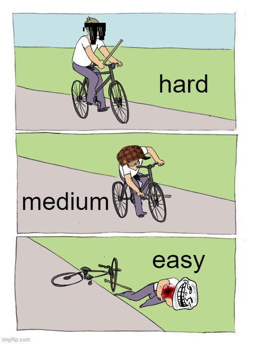 Bike Fall Meme | hard; medium; easy | image tagged in memes,bike fall | made w/ Imgflip meme maker