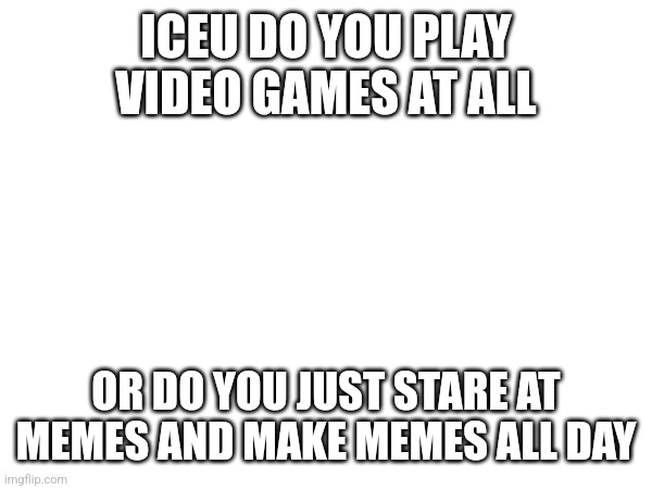 Iceu | ICEU DO YOU PLAY VIDEO GAMES AT ALL; OR DO YOU JUST STARE AT MEMES AND MAKE MEMES ALL DAY | image tagged in iceu | made w/ Imgflip meme maker