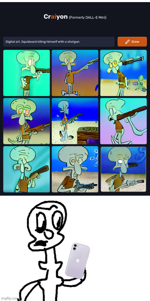 Squidward had never seen such bulls**t before | image tagged in ai meme | made w/ Imgflip meme maker